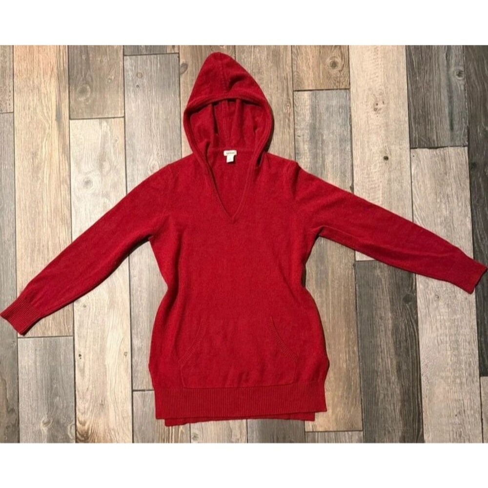 LL Bean Red 100% Cashmere Hooded Long Sleeve Sweater Top